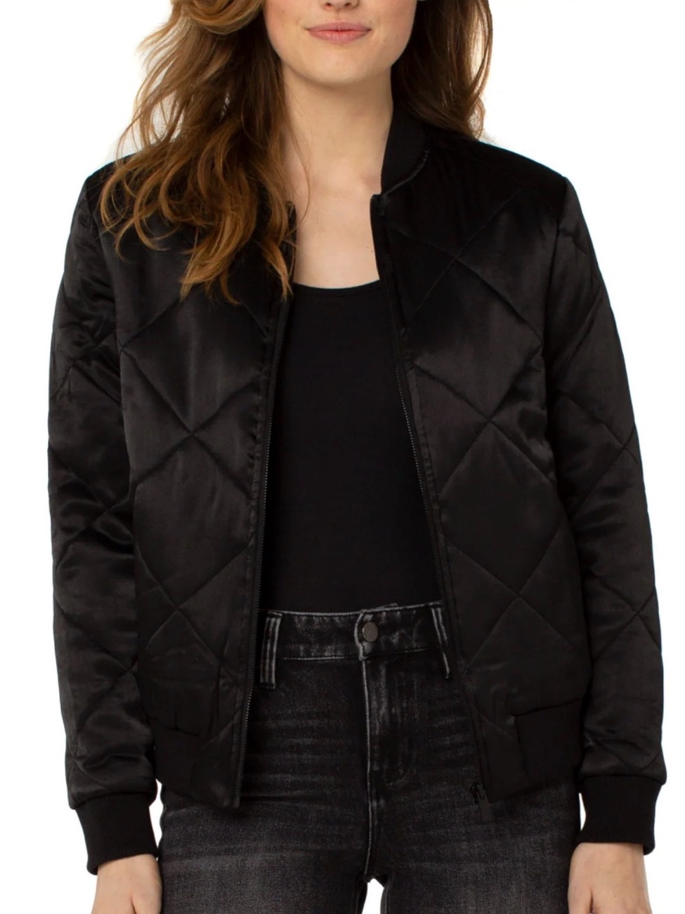 EUC Liverpool Los Angeles Black Quilted Bomber Jacket Women's Medium Lightweight
